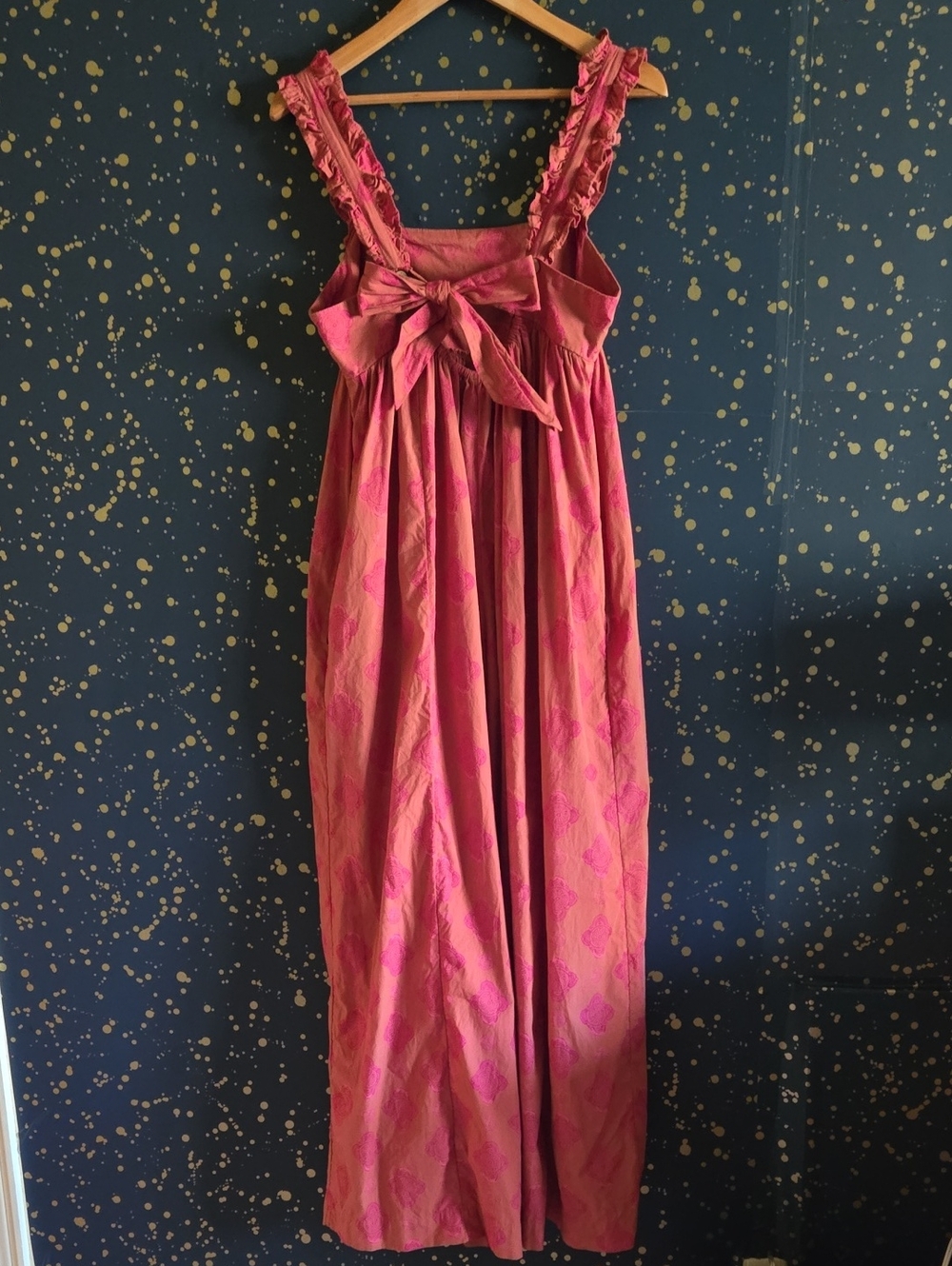 FREE PEOPLE Katya Rose Print Ruffle Strap Empire Waist Wide Leg Jumpsuit Size XS - Picture 6 of 9